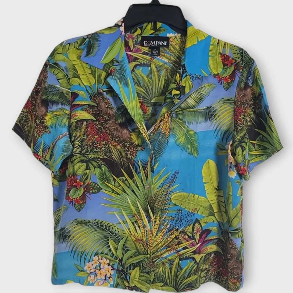Company Ellen Tracy Women's Size 10 Tropical 100% Silk Button Up Top